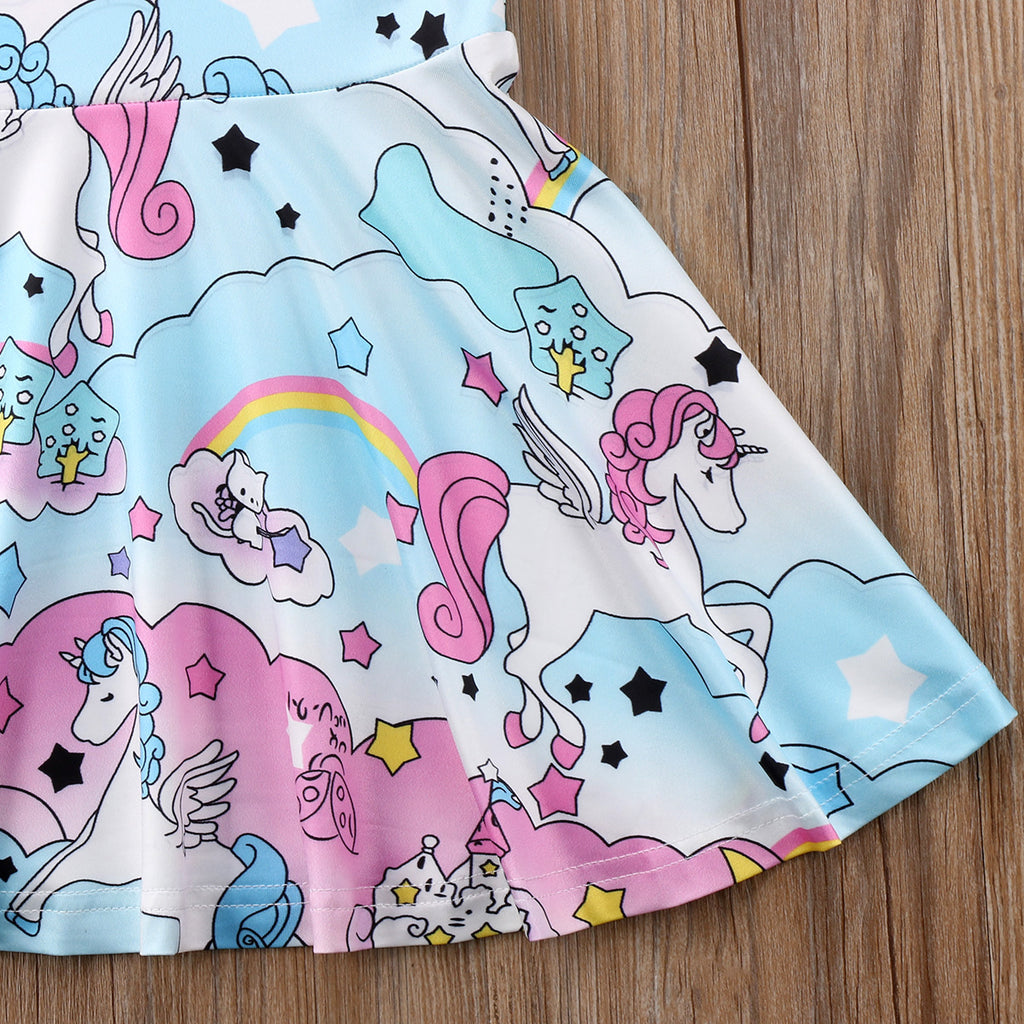 Girls Sleeveless Cartoon Unicorn Party Dress - 100 Unicorns