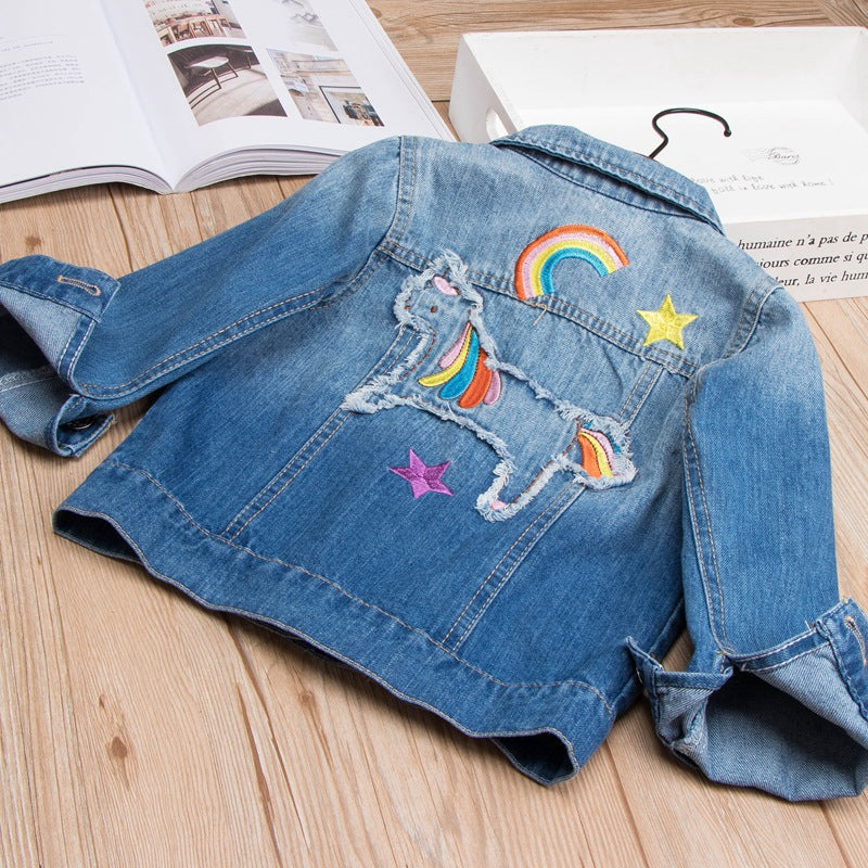 Girls Embroidered Denim Unicorn Jean Jacket - 100 Unicorns