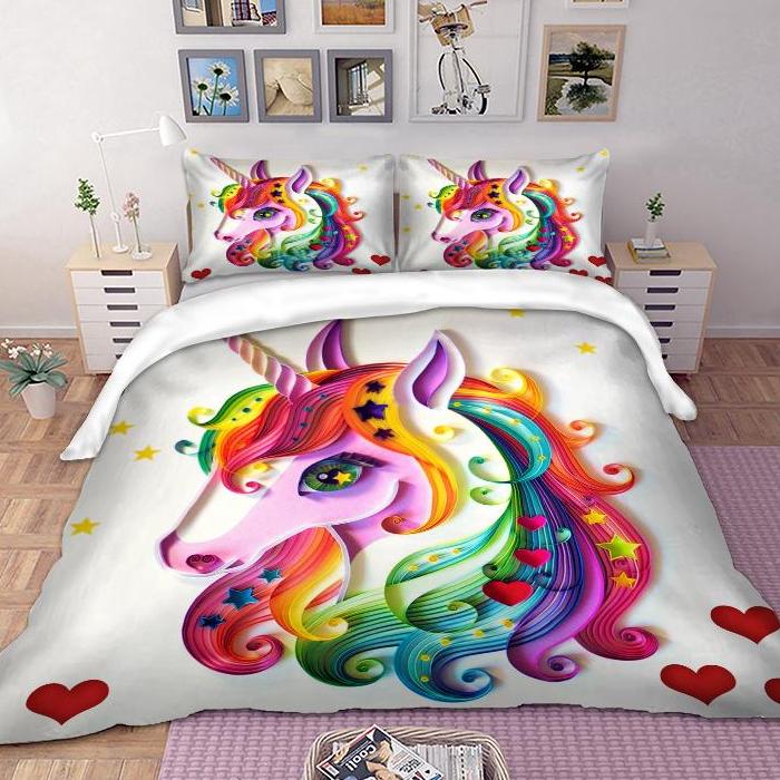 3 Piece Pretty Rainbow Unicorn Duvet Cover Set 100 Unicorns