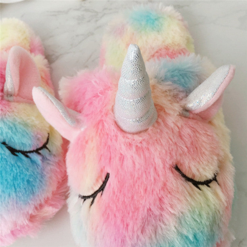 Fuzzy Rainbow Unicorn Dream Slippers - 100 Unicorns