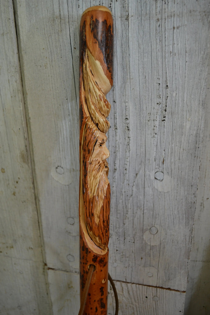 Wood Spirit Walking Stick Hickory Hiking Staff with 