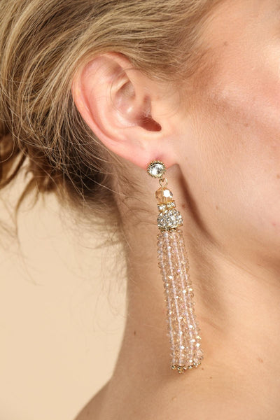 Bridal Crystal Beaded Tassel Earrings