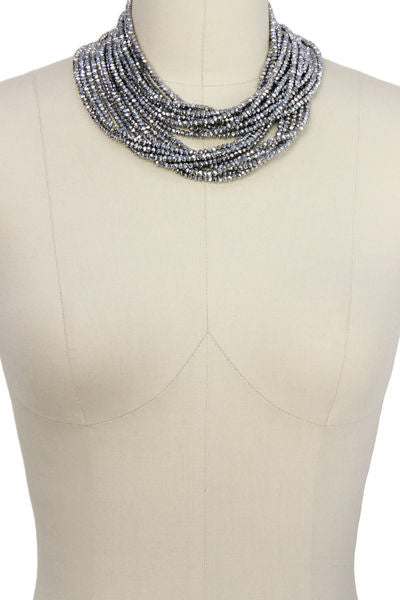 Multi Strand Silver Bead Long Necklace