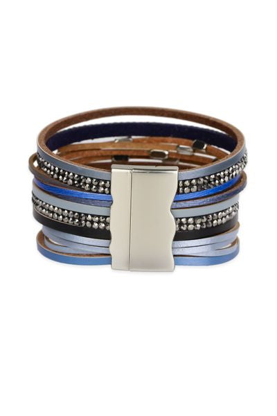 Flaming Stackable Blue Hues Leather Bracelet