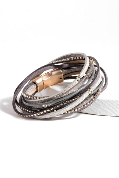 Saachi Hilton Metallic Faux Leather Studded Wrap Bracelet