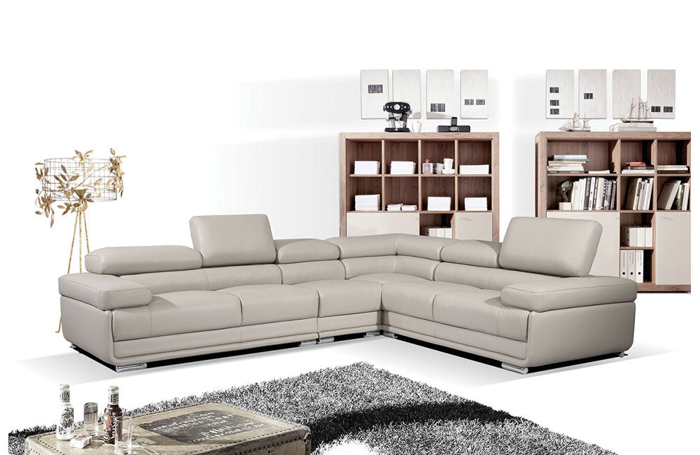 Mavis Light Grey Leather Sectional Sofa -Buy ($3299) in a modern furniture store Fairfield, NJ ...