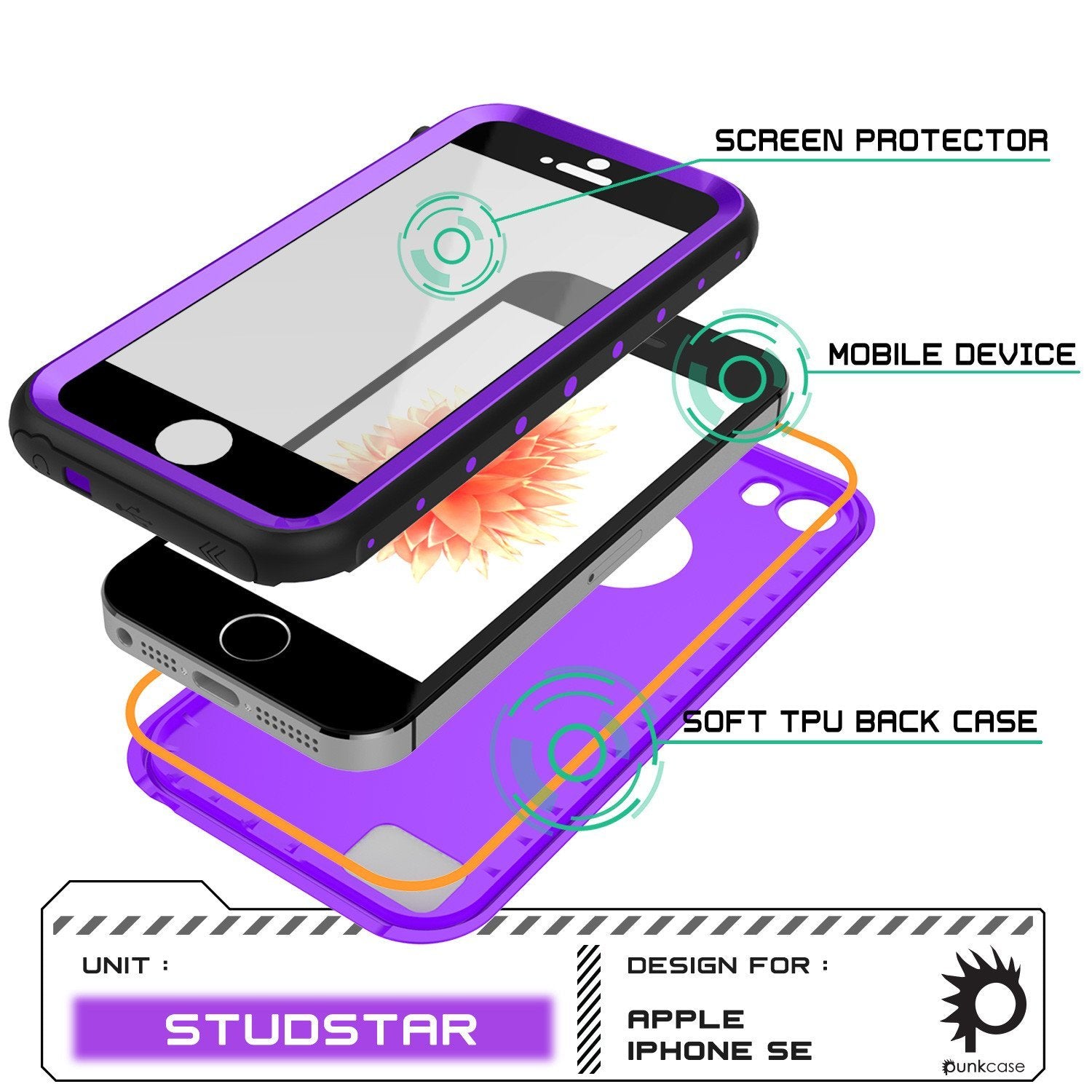 iPhone SE/5S/5 Waterproof Case PunkCase StudStar Purple Shock/Dirt/Snow Proof | Lifetime Warranty