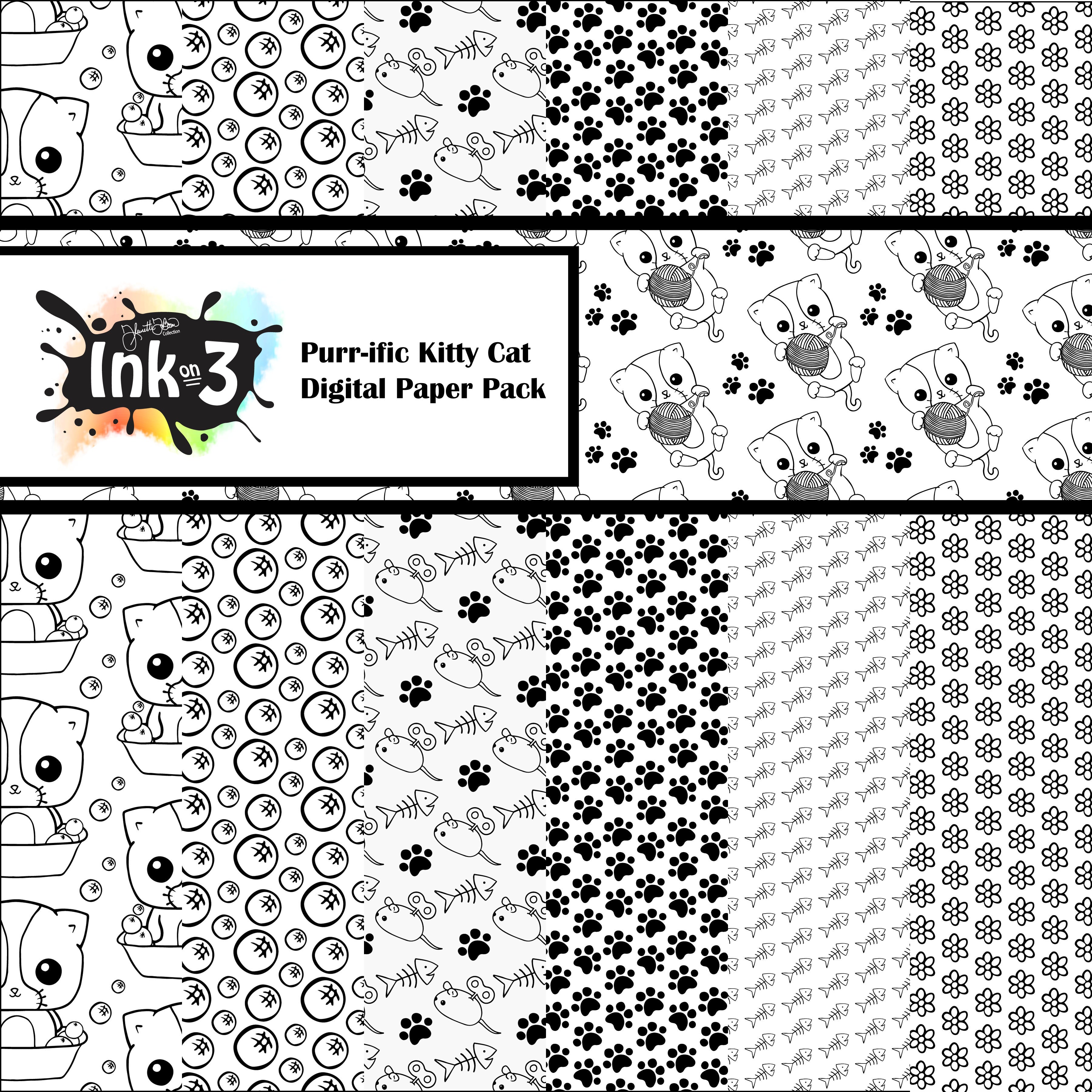 Black and White Scrapbook Paper, 8 Doodle Digital Papers
