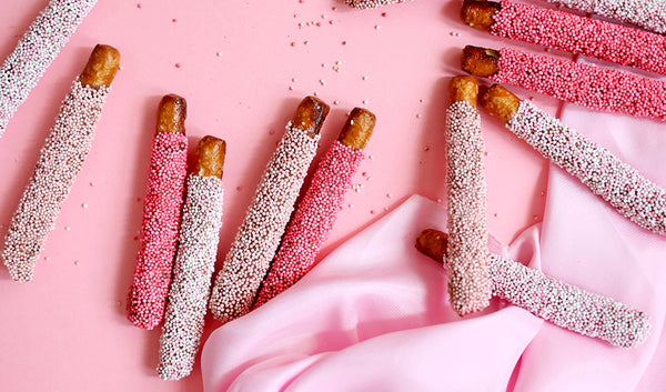 Fatty Sundays Chocolate Covered Pretzel Rods With Pink Sprinkles