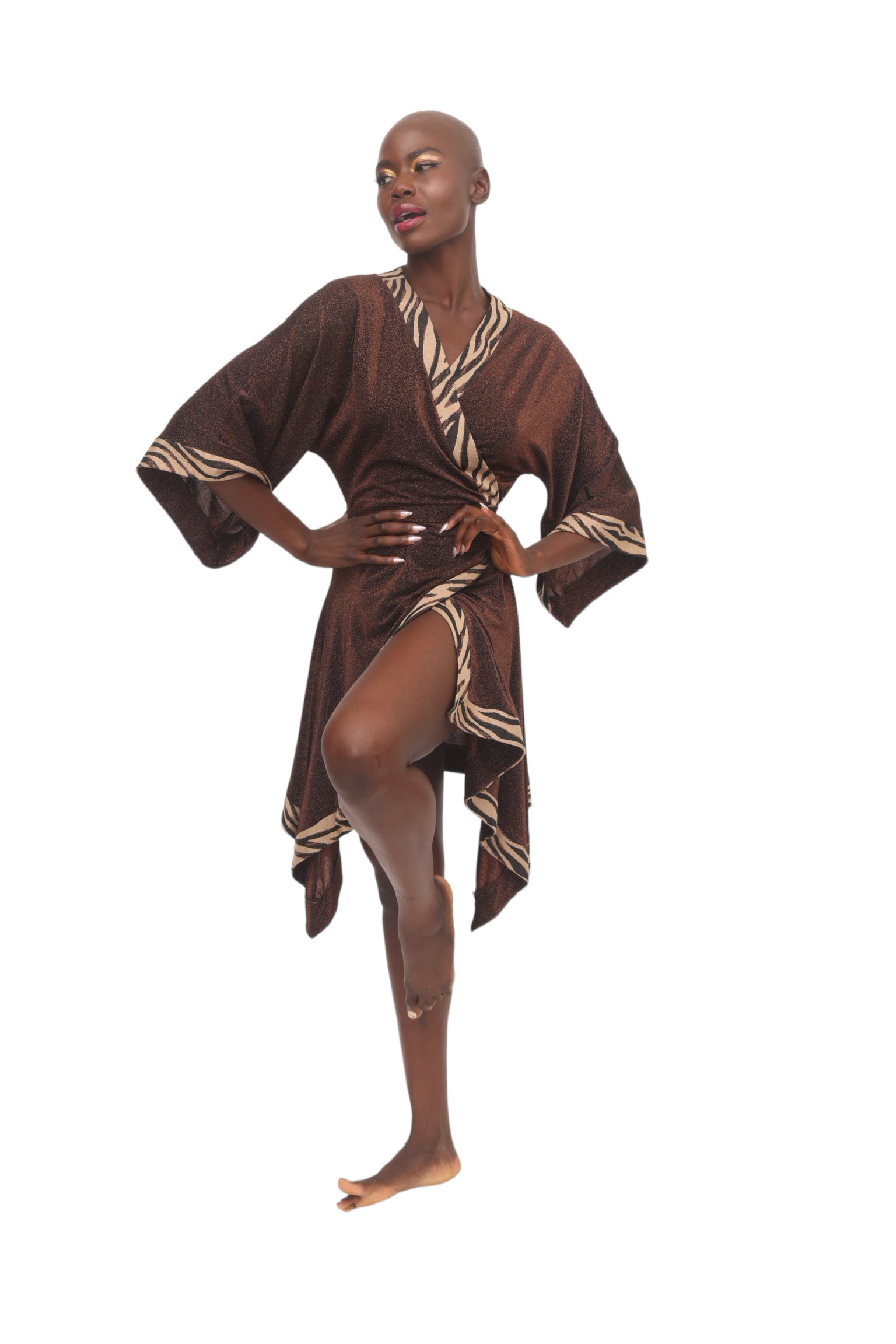 Bronze Zebra Kimono Dress