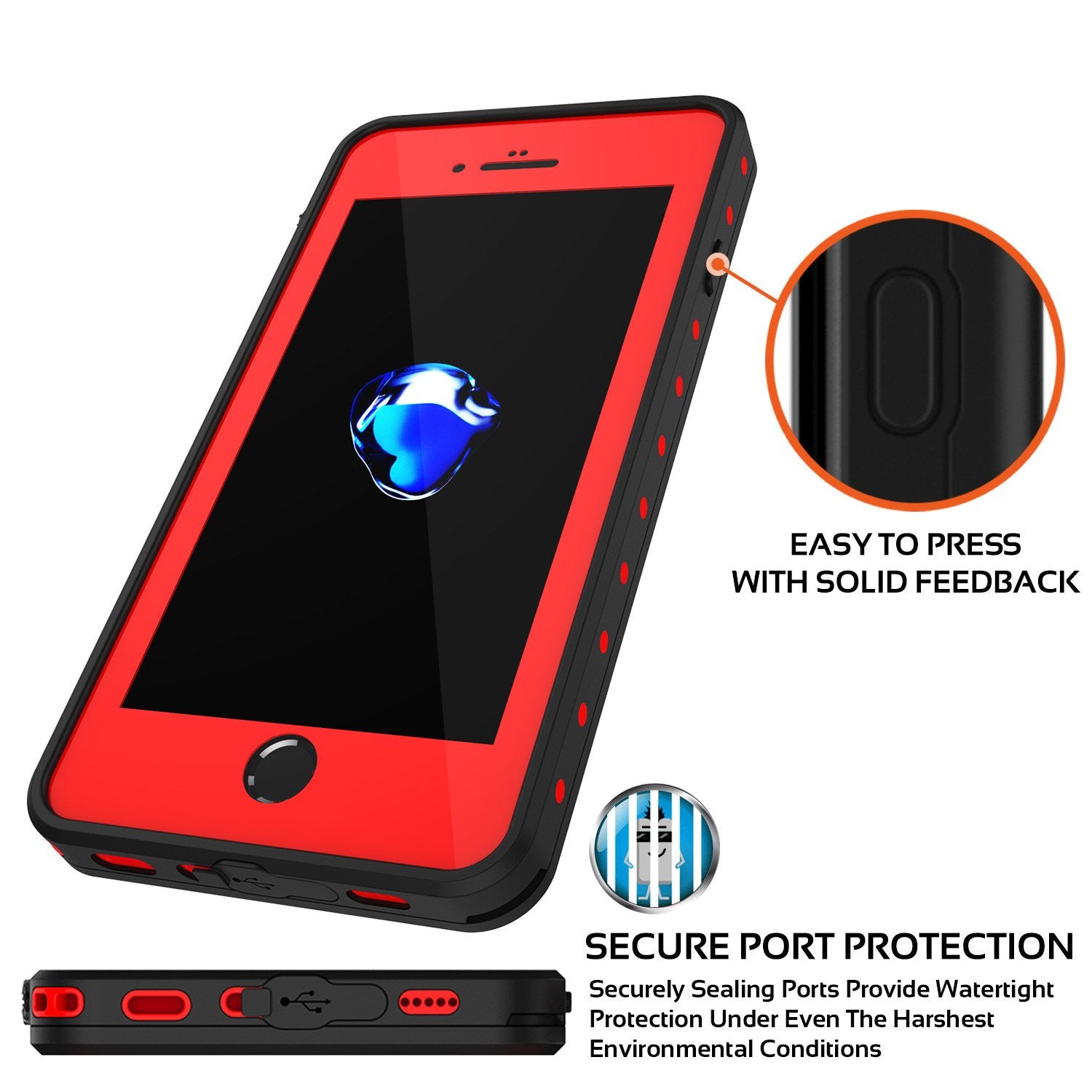 iPhone 7S+/7+ Plus Waterproof Case, PUNKcase StudStar Red Case for