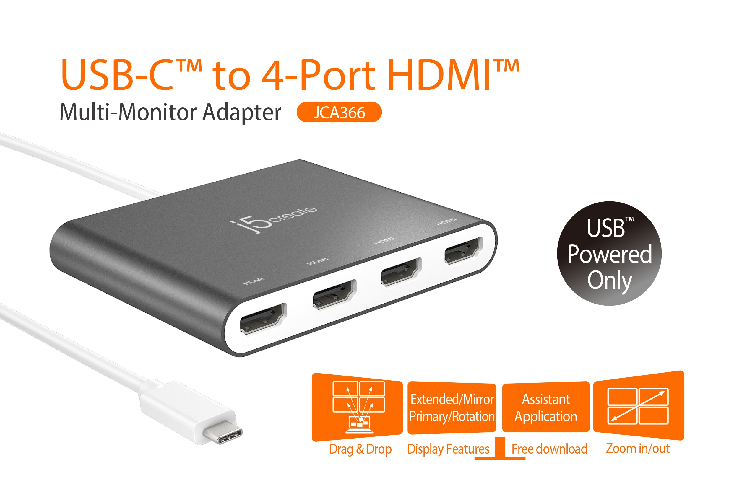 j5create USB-C to 4-Port HDMI Multi-Monitor Adapter - Micro Center