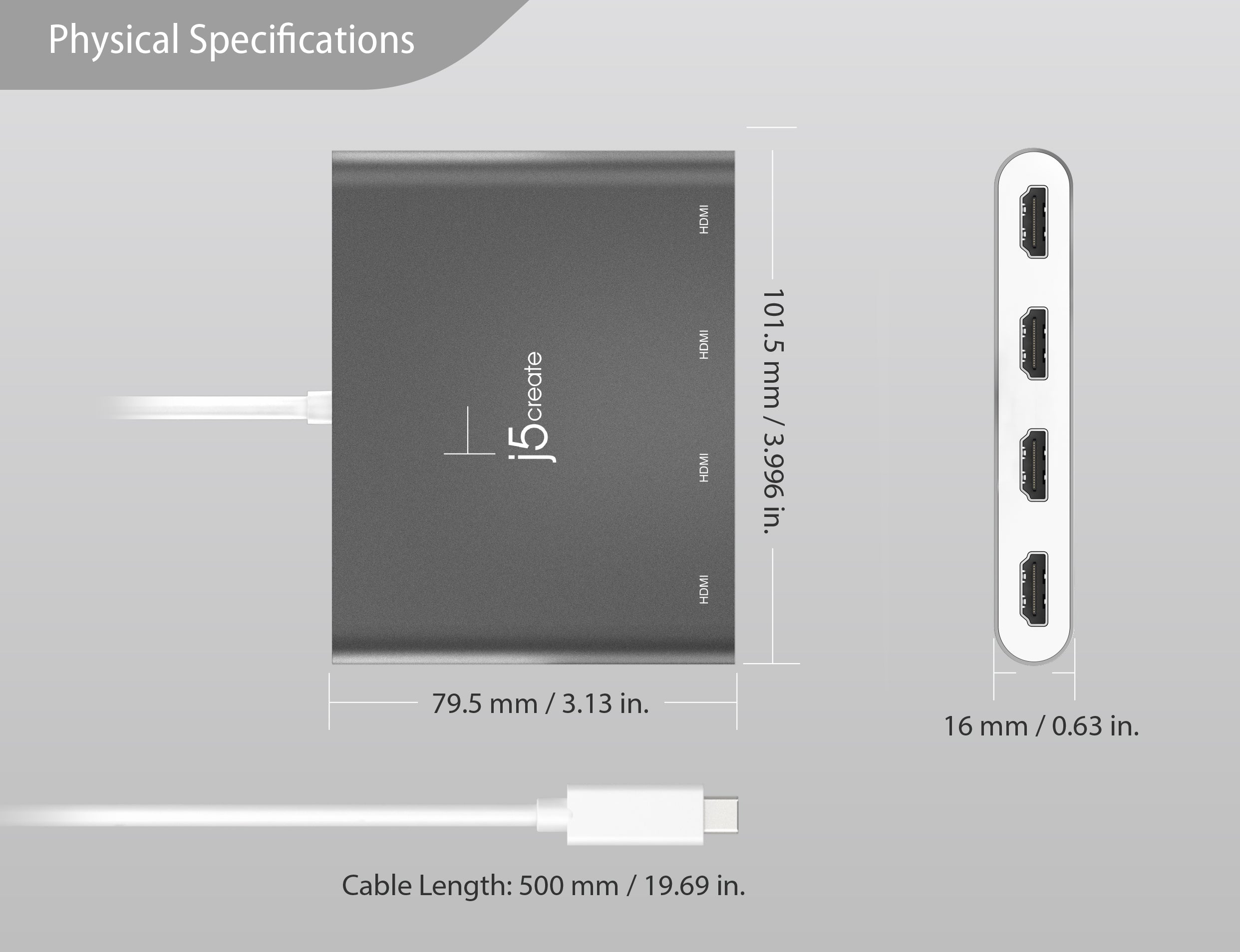 j5create USB-C to 4-Port HDMI Multi-Monitor Adapter Silver JCA366 - Best Buy