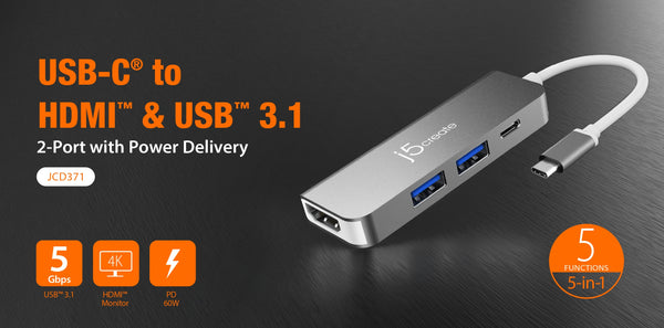 J5create JCD371 USB-C to HDMI & USB 3.1 2-Port with Power Delivery