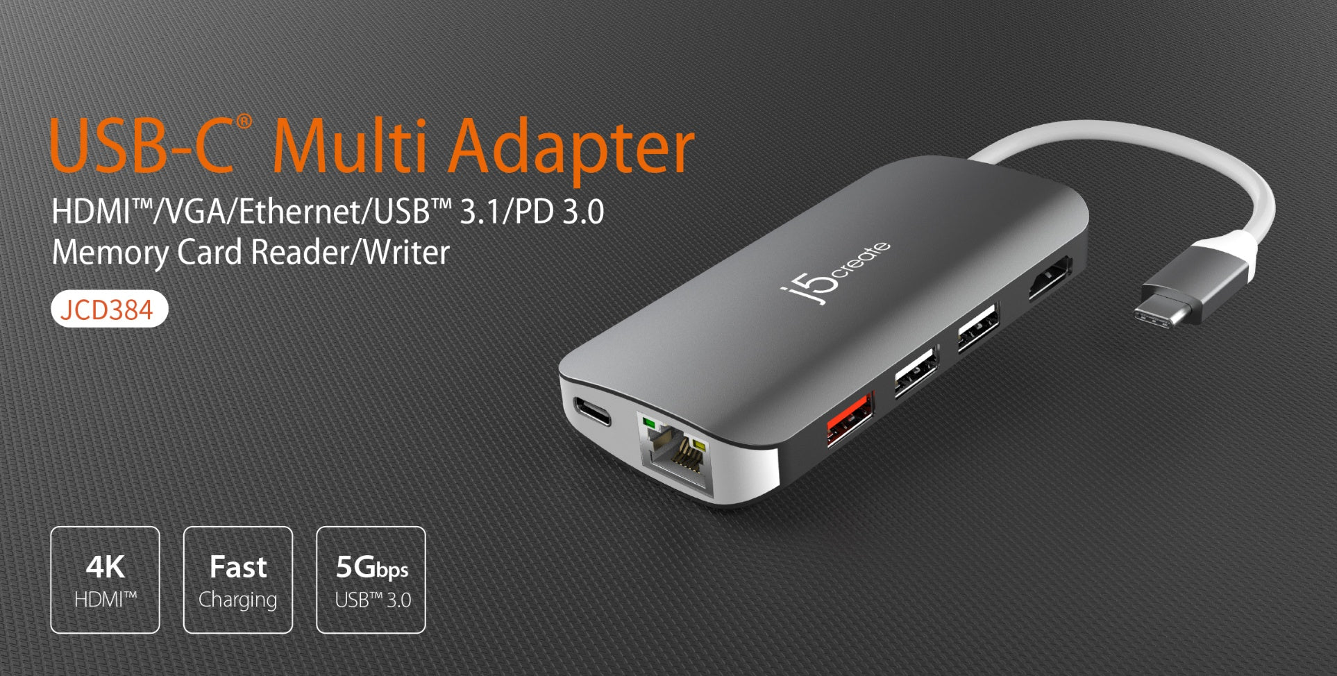 j5create USB-C Multi-Adapter HDMI/Ethernet/USB 3.1 HUB/PD 3.0