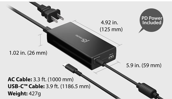 USB-C™ 100W PD, USB™ Type-A 5V/2A Power Adapter Included