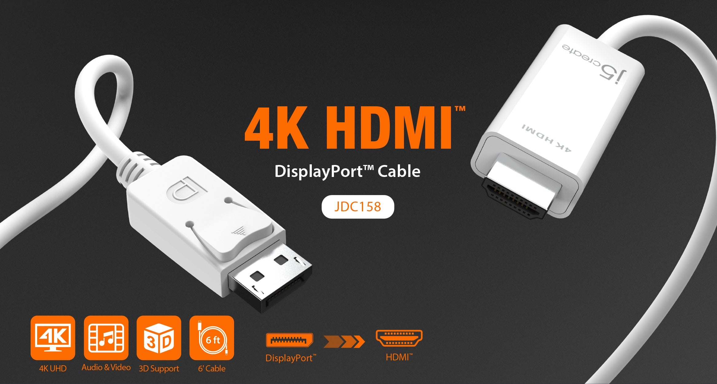 4K HDMI™ DisplayPort™ Cable – j5create
