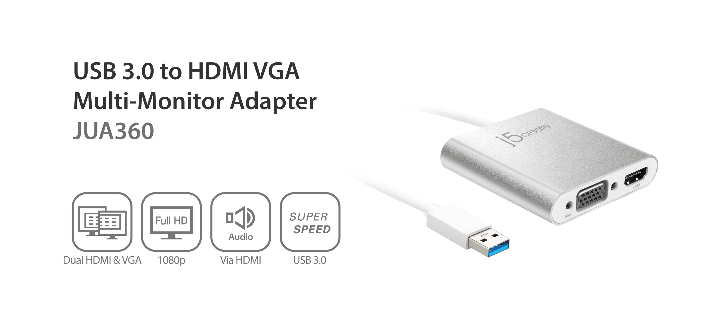 acceptabel Sidelæns løg USB™ 3.0 to HDMI™ & VGA Multi-Monitor Adapter – j5create