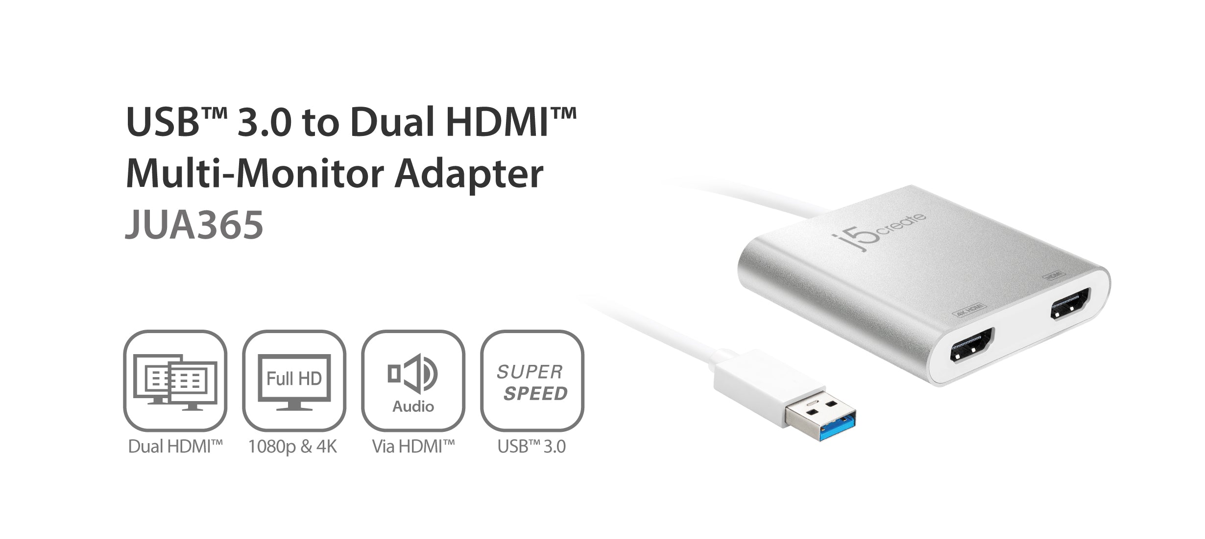 j5create JCA365 Adaptateur Multi-Moniteurs USB-C® vers Double HDMI™, Argent  – j5create Europe