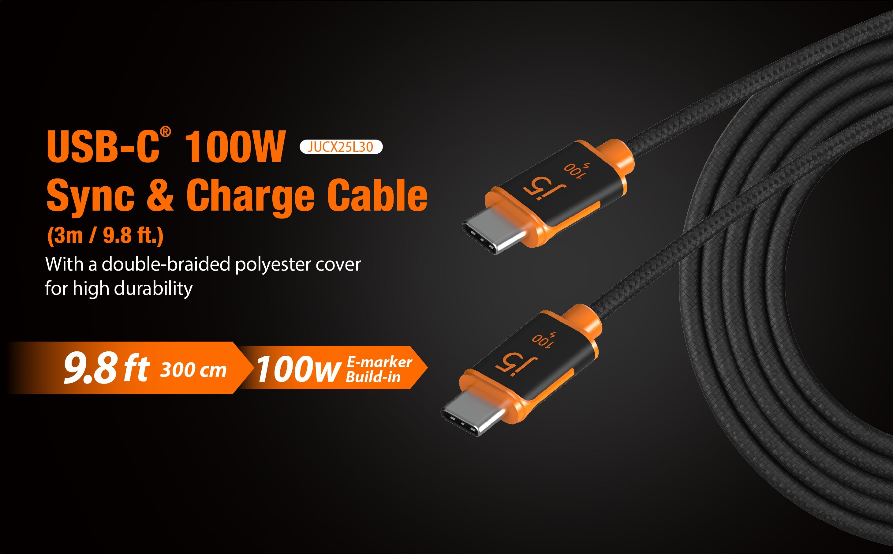 USB-C Charging Cable Up to 100W Power Delivery - Charge and Sync