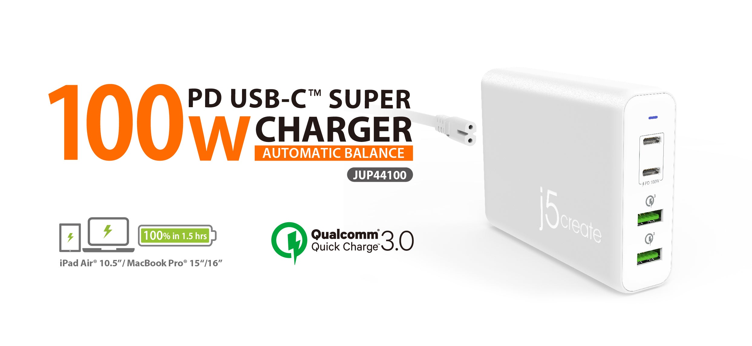 j5create JUP2290C Super Chargeur USB-C® 100W - EU, Noir, comprend