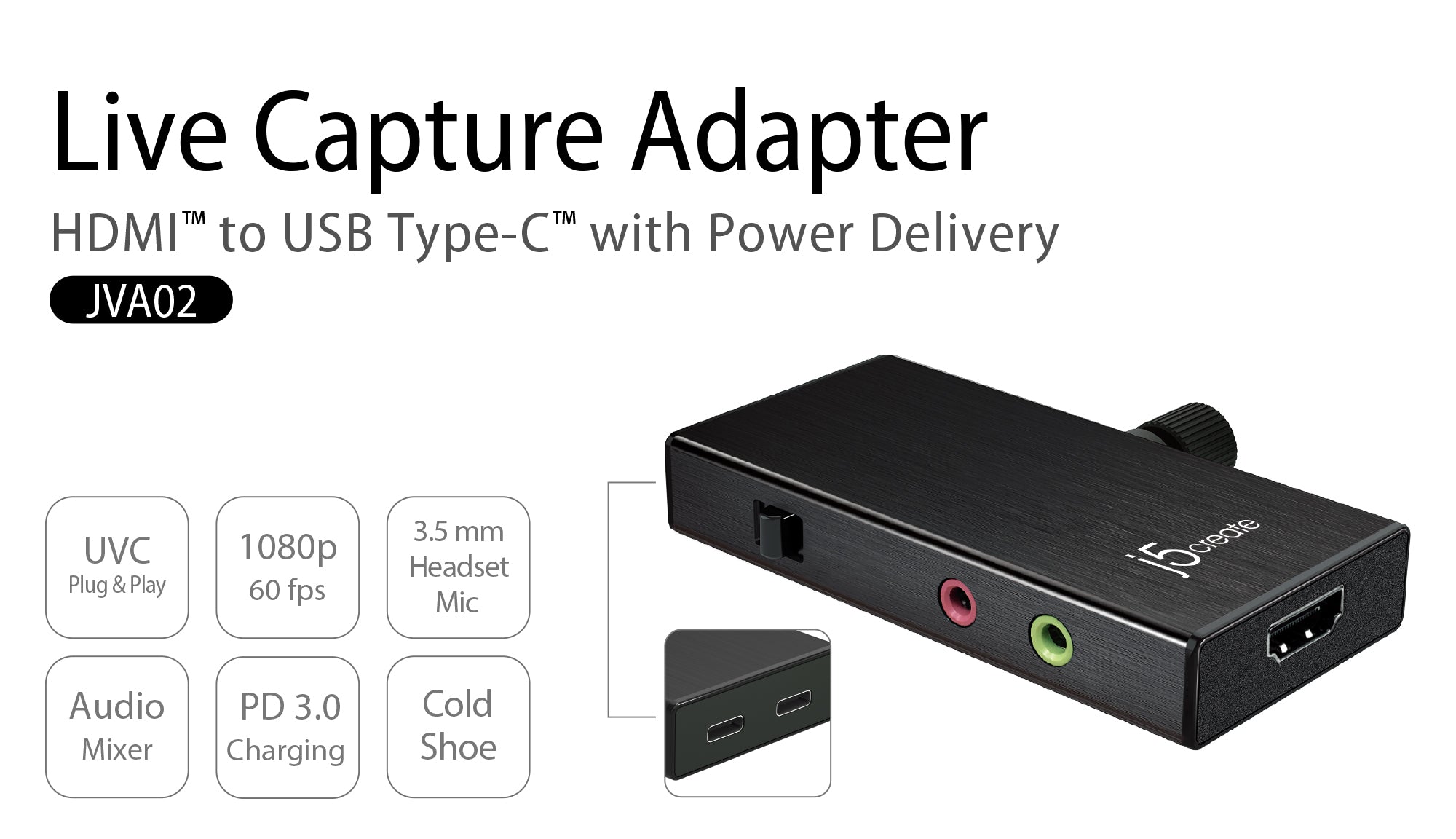 Live Video Capture HDMI™ to USB-C™ w/ Power Delivery – j5create