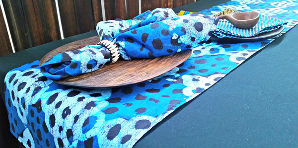 blue african print fabric table runner