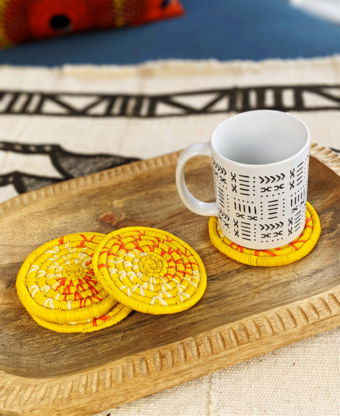 yellow woven drink coasters