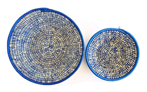 paniers de rangement décoratifs bleus tissés en Afrique