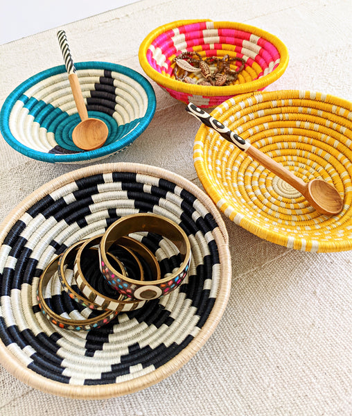 small colorful African woven baskets
