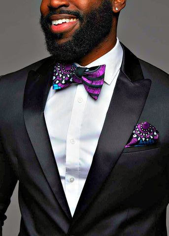 D’iyanu - Halif Men's Satin Bow Tie and Pocket Square Set