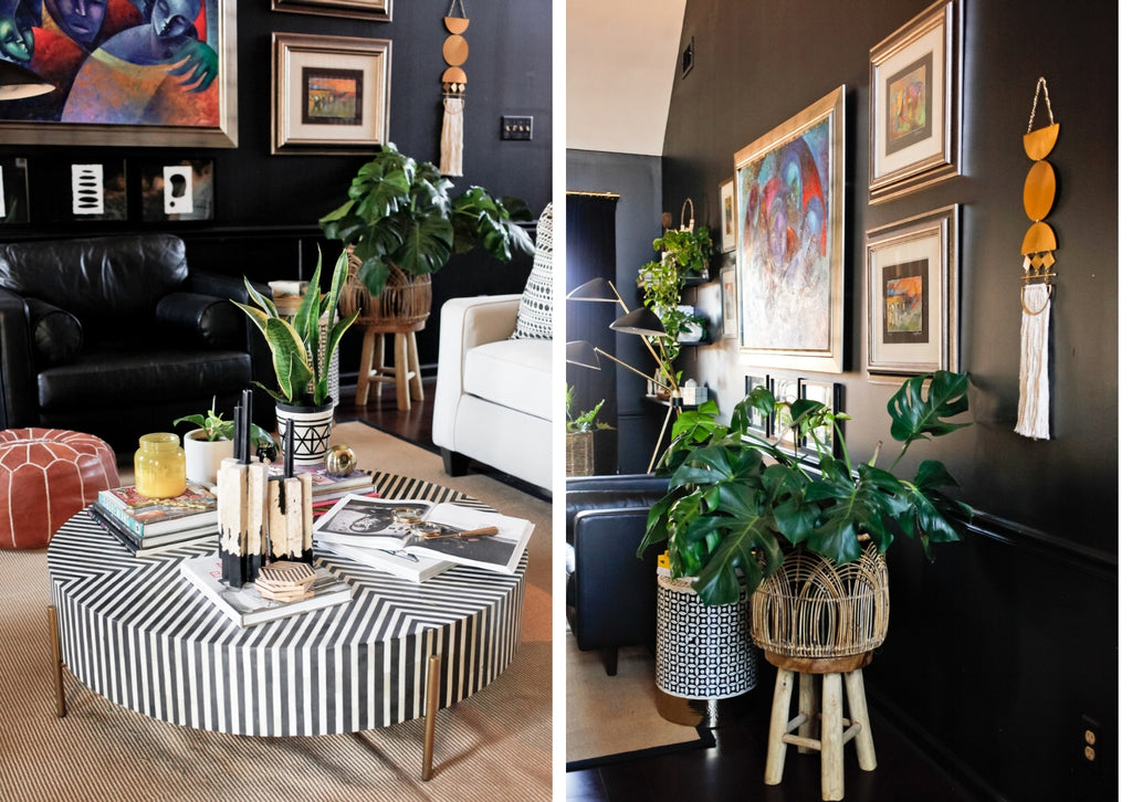 how we live decor blog home tour with laquita tate living room with black walls