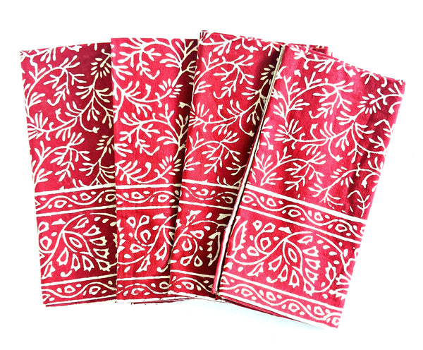 red cranberry block print dinner napkins