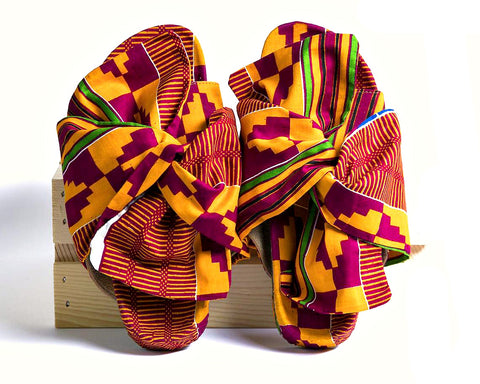 Viva Afrique - Ankara fabric bow slides/slippers