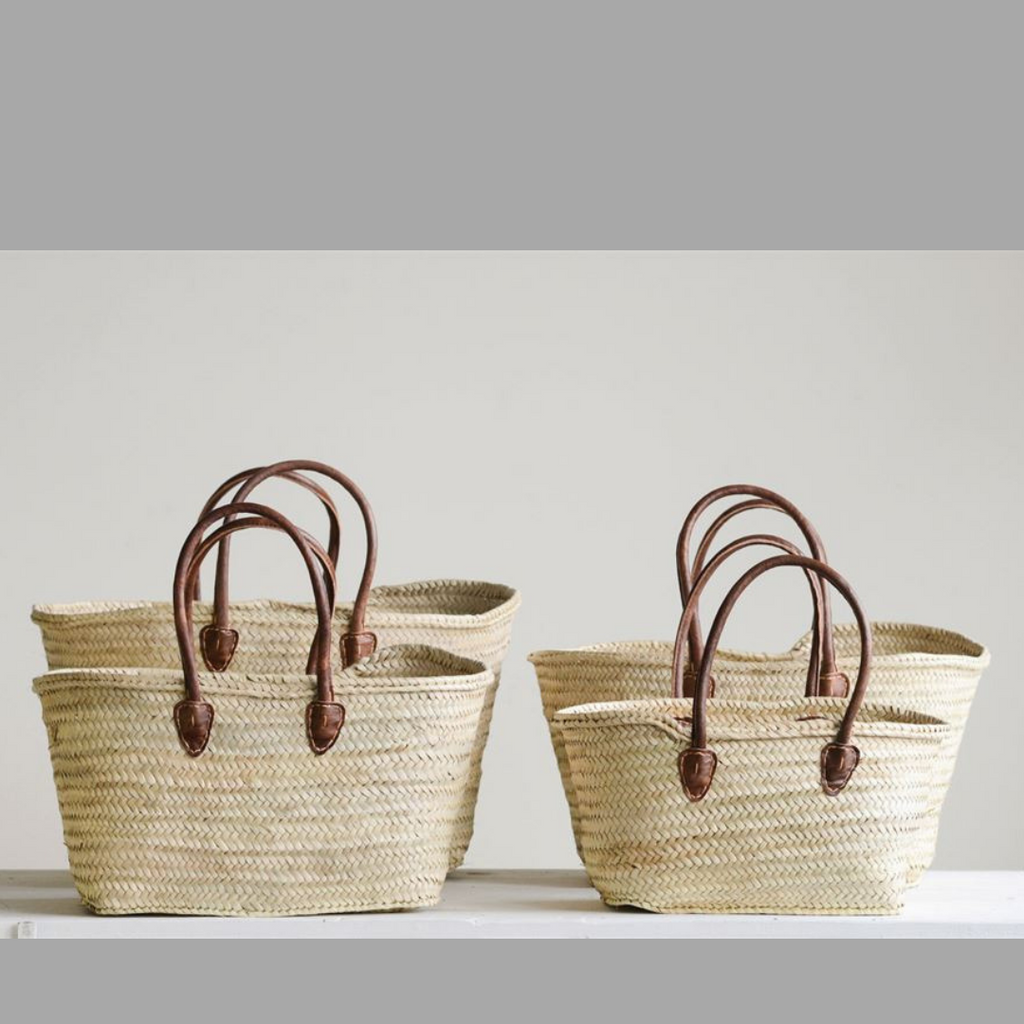 Hand Woven Moroccan Baskets With Leather Handles