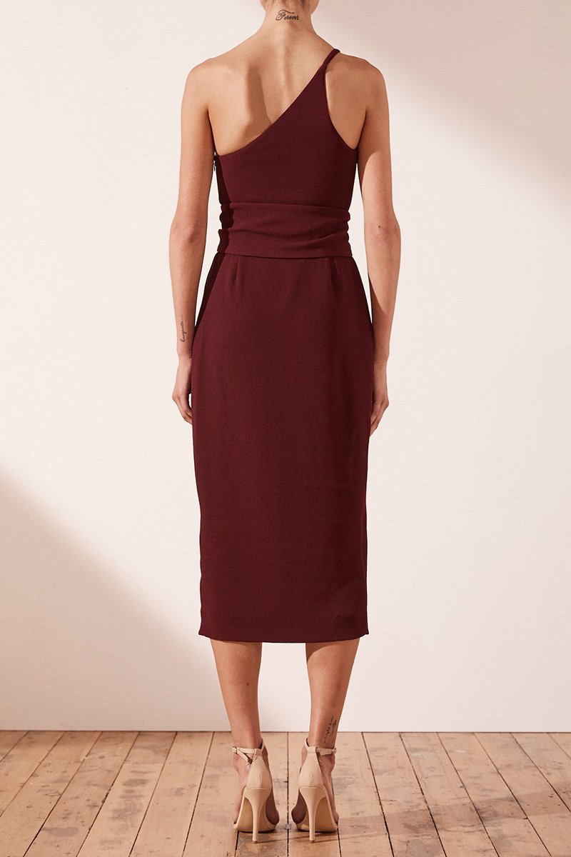 shona joy bryant one shoulder midi dress