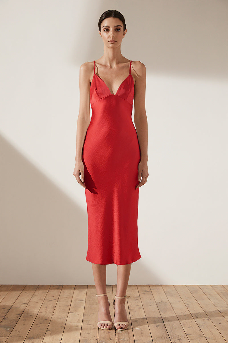 shona joy red slip dress