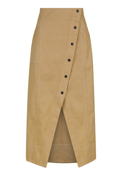 Kiana Linen Side Split Midi Skirt | Walnut/Coconut | Skirts