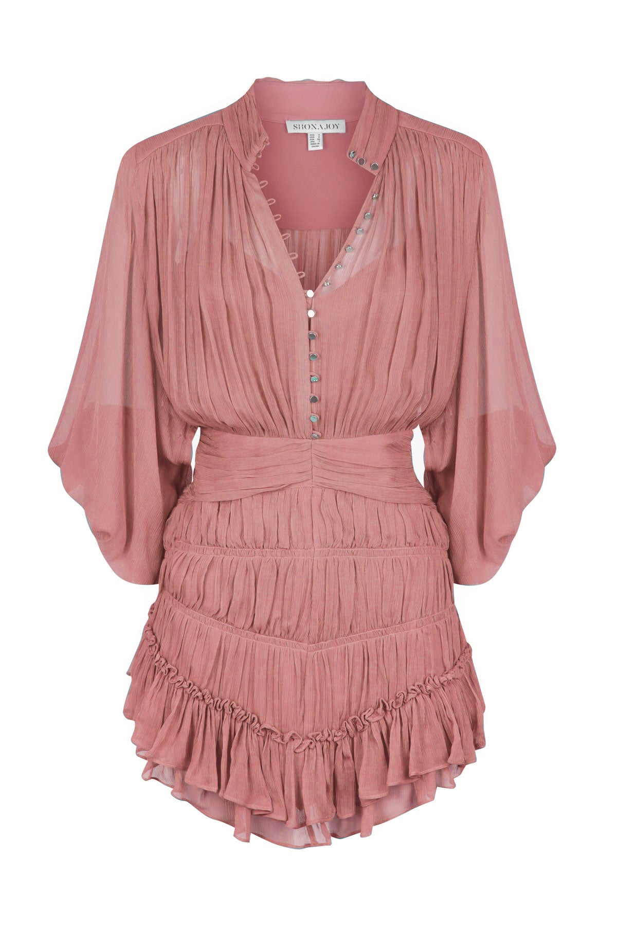 Image of KAYLA BUTTON UP RUCHED MINI DRESS - ANTIQUE ROSE