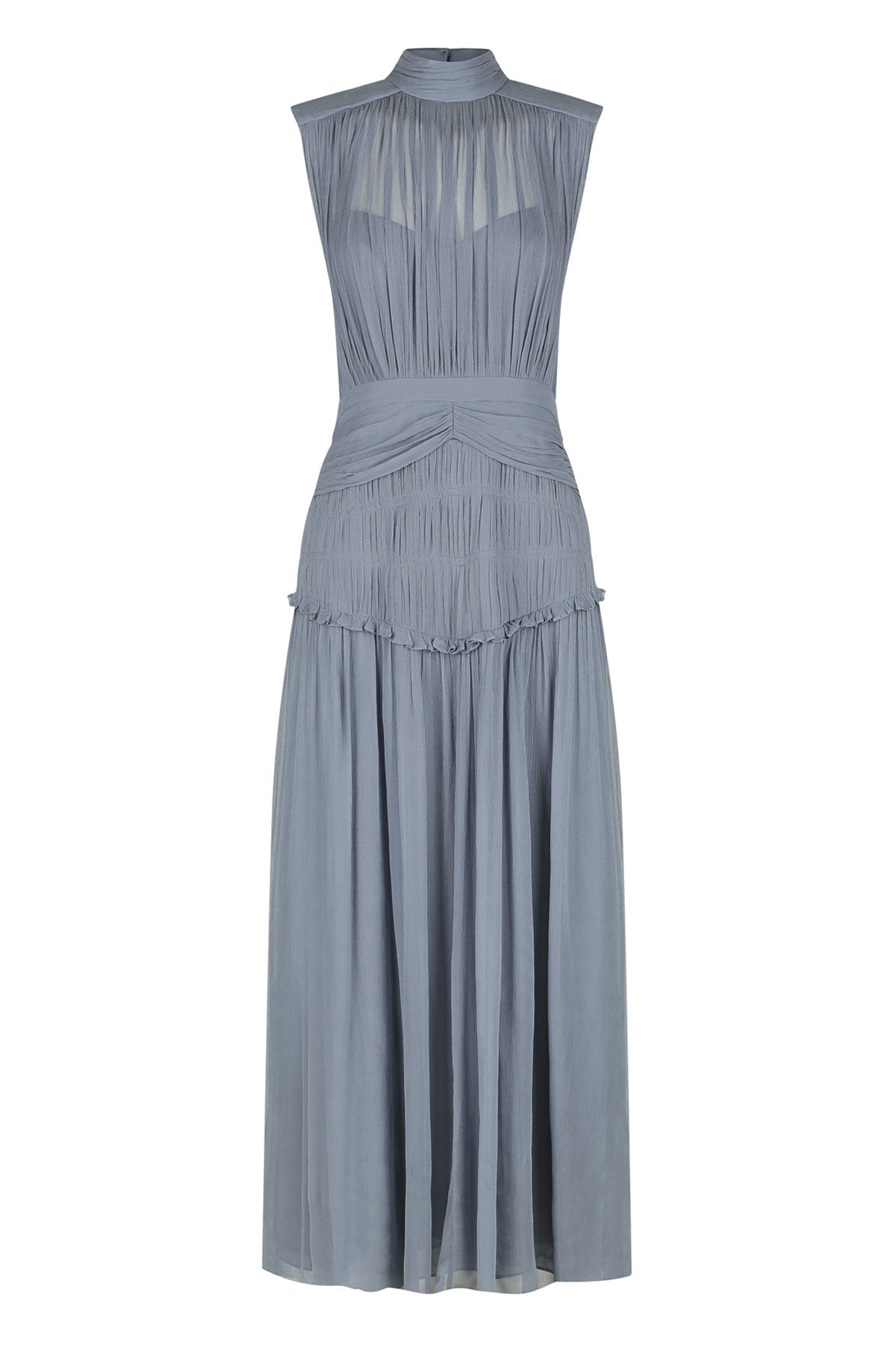 Image of KAYLA HIGH NECK MIDI DRESS - BLUE SMOKE