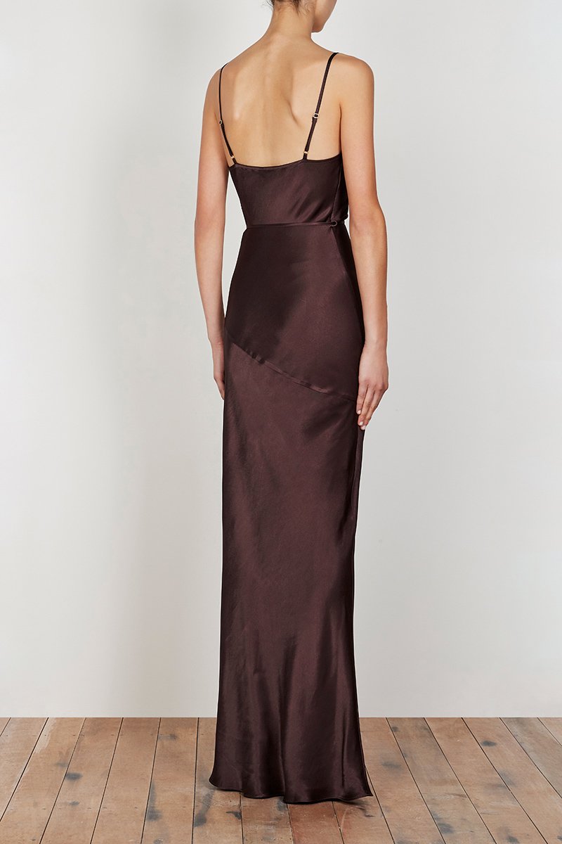 chocolate cowl maxi dress