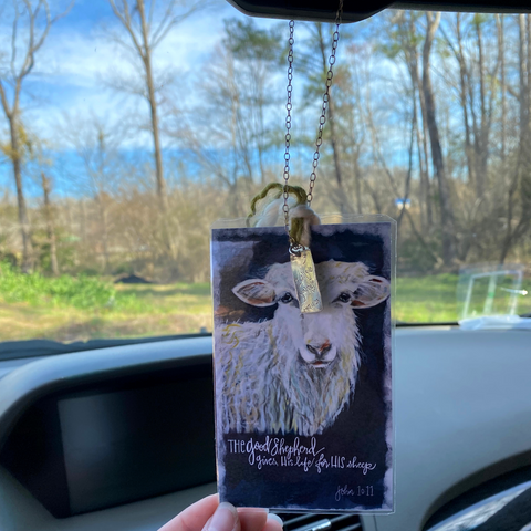 Good Shepherd Sheep Reminder Tag as Car Decor