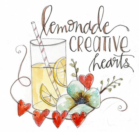 lemonday with hearts and a flower that reads "lemonade creative hearts"