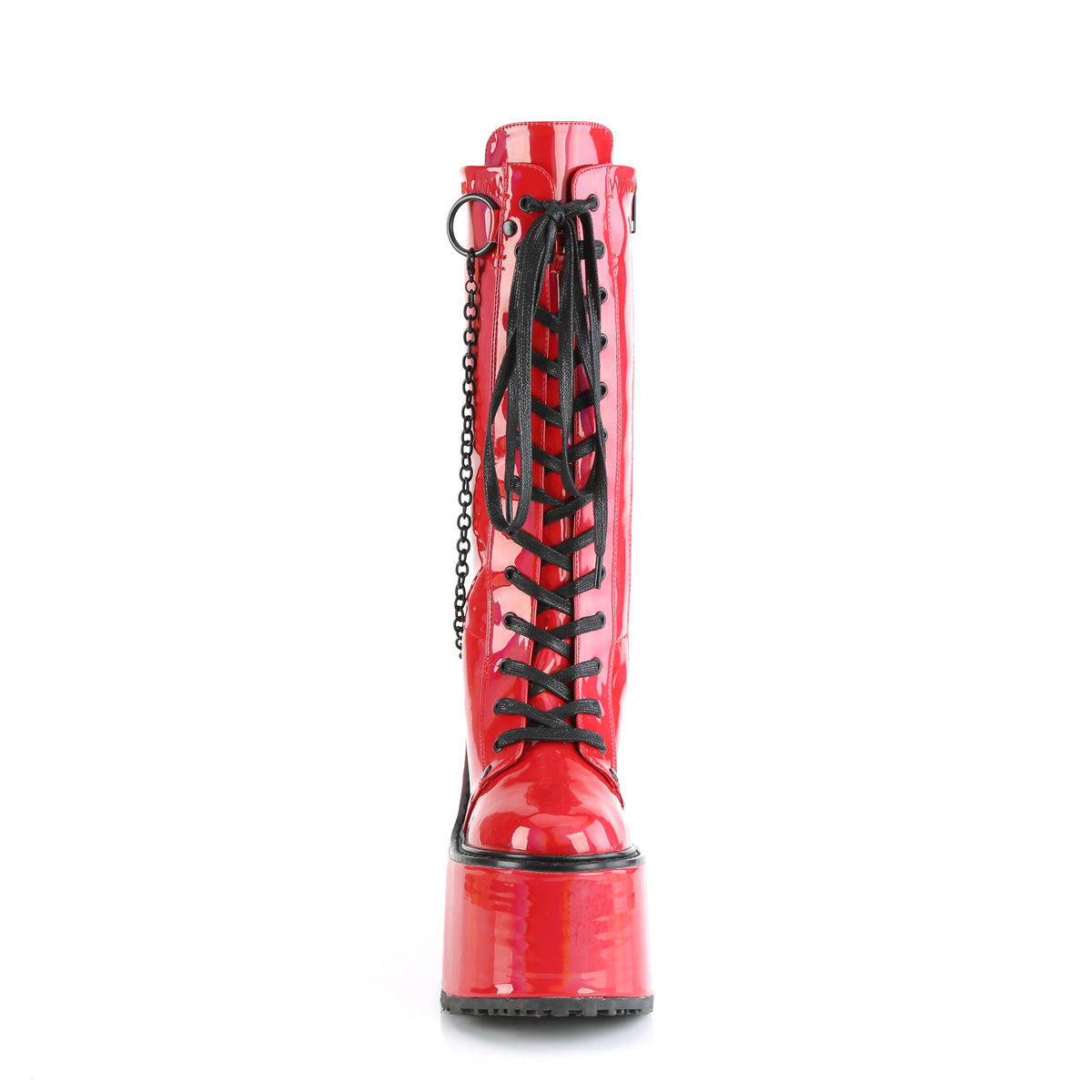 SWING-150 Red Holographic Stretch Patent Knee Boot Demonia