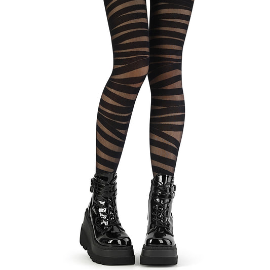 DEMONIA Leopard Print Pantyhose - Black Nylon & Spandex