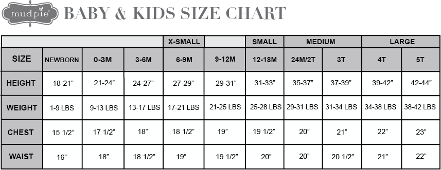 Mud Pie Size Chart