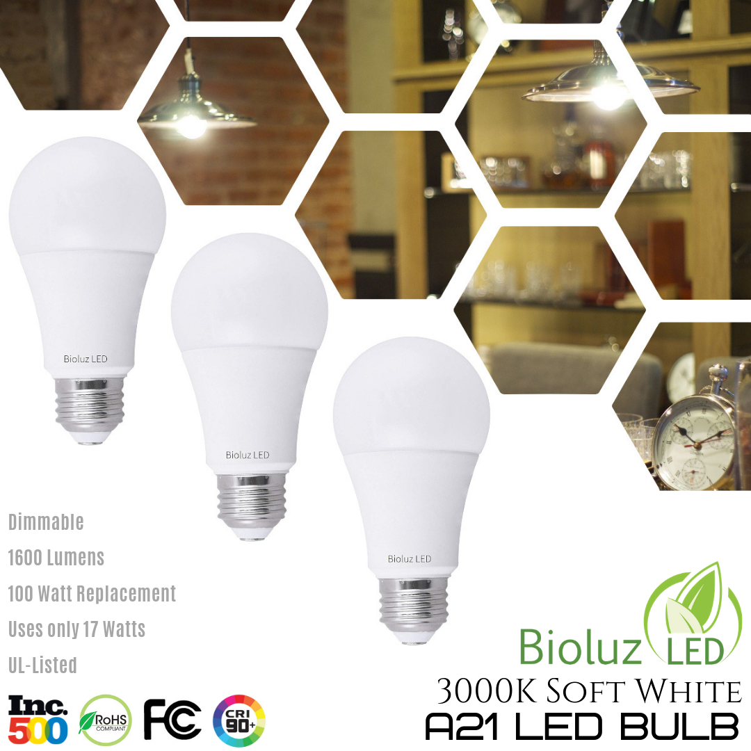 Urskive Betydning sko Bioluz LED A21 100W Dimmable LED Light Bulbs 1600 Lumen 3000K