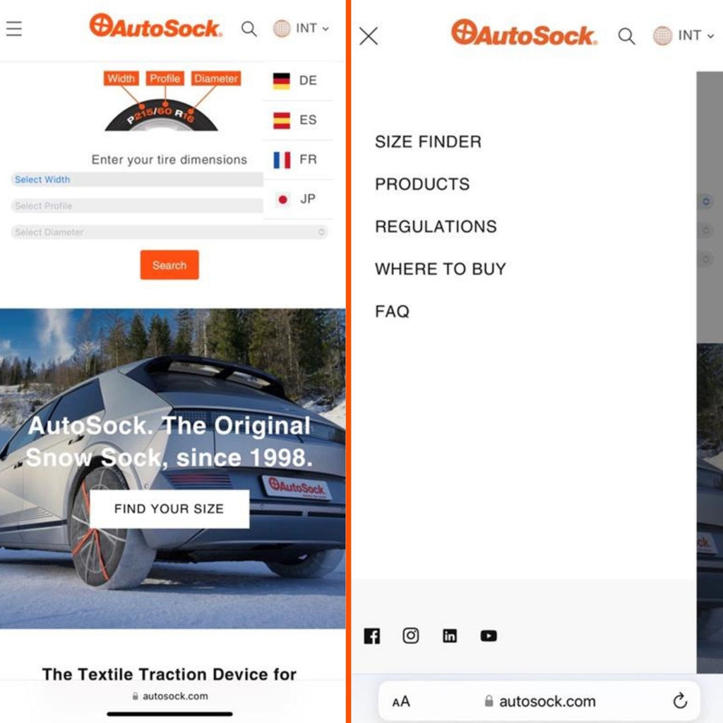 AutoSock updated official website: new functions and mobile first design: screenshot of the mobile phone view