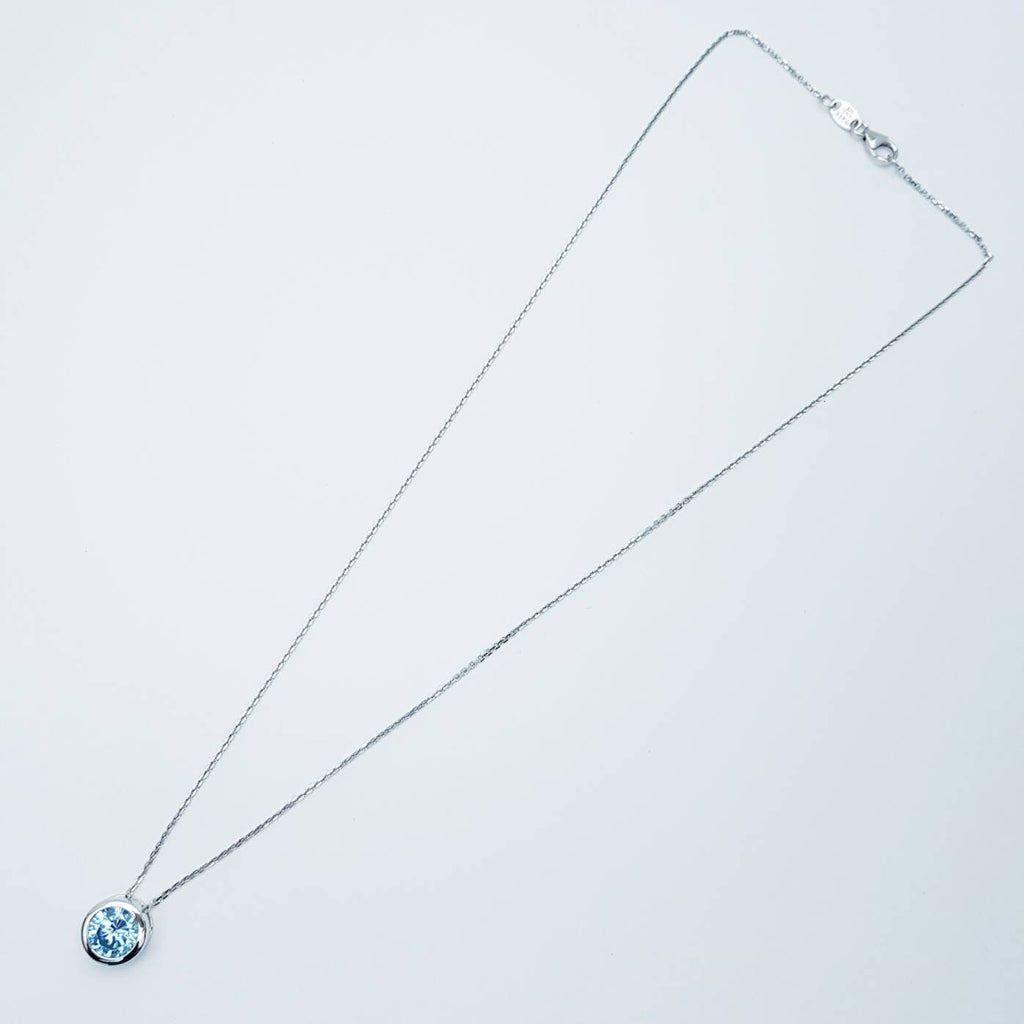 Sterling silver round aquamarine blue necklace, single light blue slider pendant