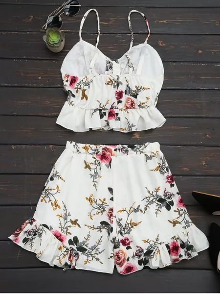 Floral Print Ruffled Cami Two Piece Set – Ncocon